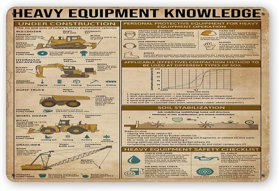 Heavy Equipment Sign - 중장비 지식 금속 간판 건설 노동자들을